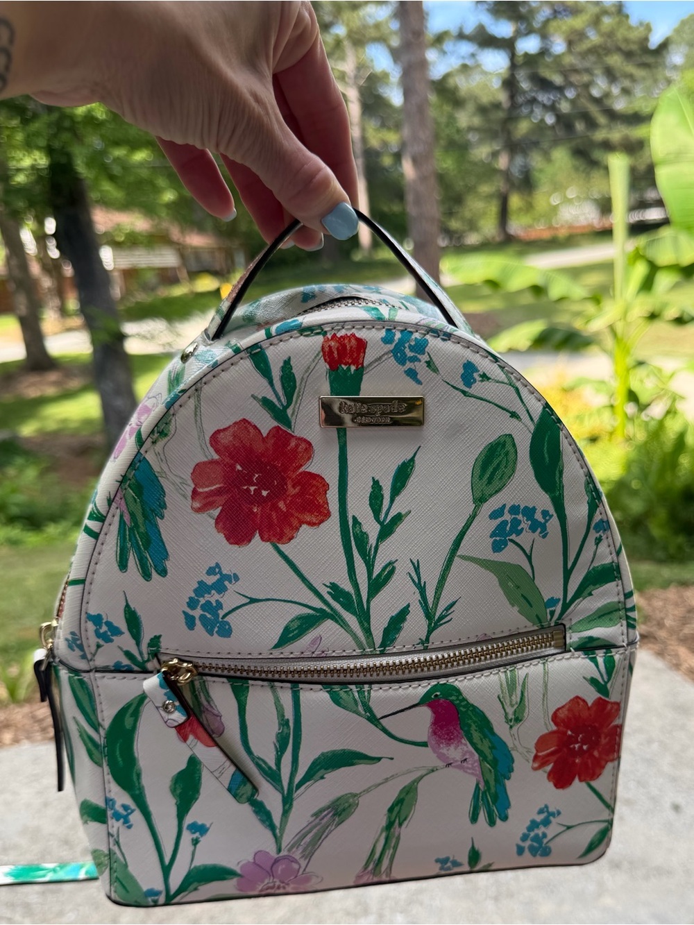 Kate Spade Laurel Way Botanical Hummingbird Pattern - Small Festival Backpack